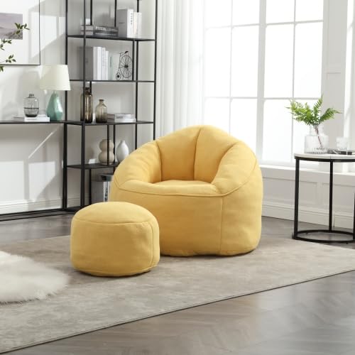 Yellow Memory Foam Bean Bag Chair with Ottoman C6600