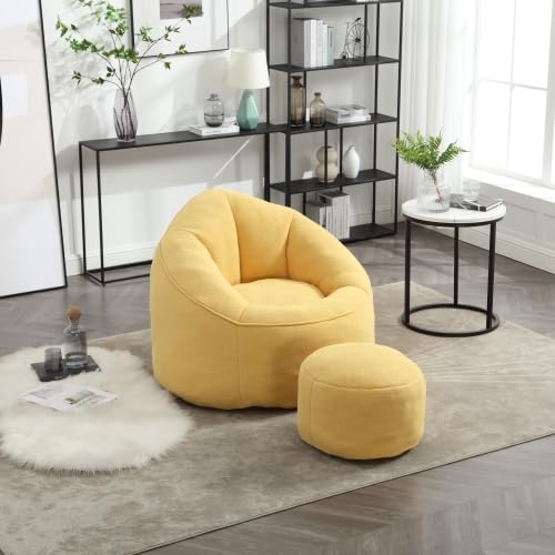 Yellow Memory Foam Bean Bag Chair with Ottoman X4557