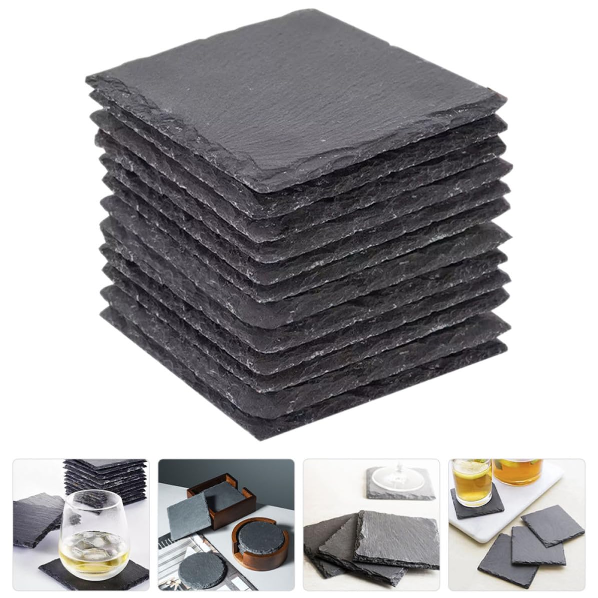 Natural Stone Coasters 12pcs with Non Slip Bottom Q88151