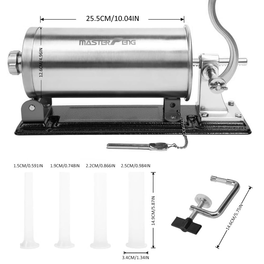 6 LBS Stainless Steel Sausage Stuffer with 4 Funnels Z96043