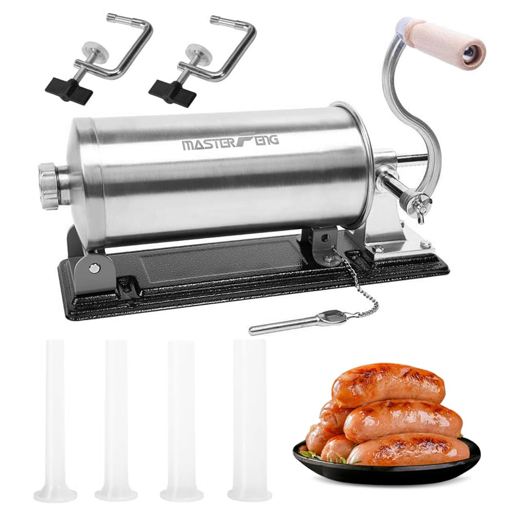 6 LBS Stainless Steel Sausage Stuffer with 4 Funnels Z96043