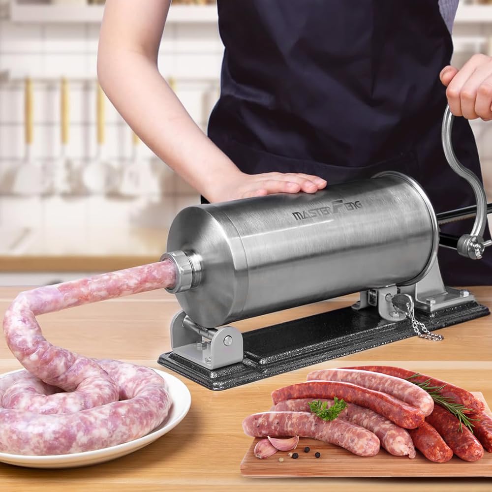 6 LBS Stainless Steel Sausage Stuffer with 4 Funnels Z96043