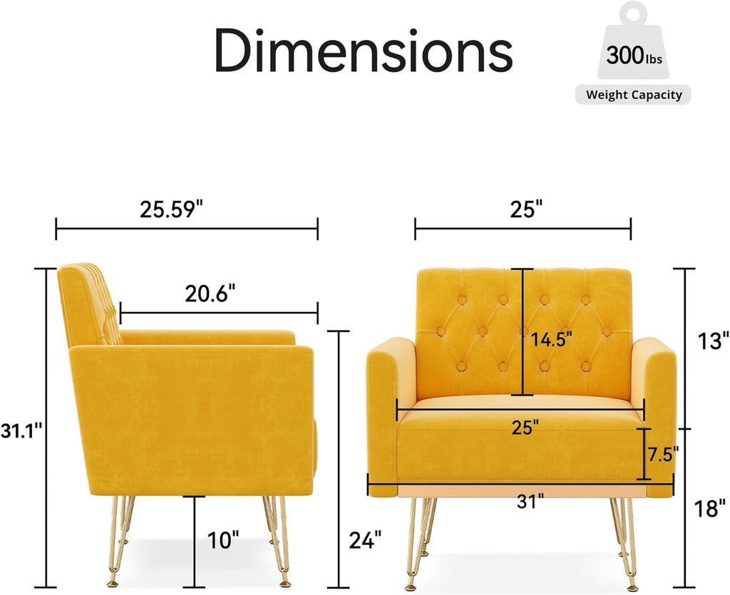 Velvet Accent Chair with Gold Metal Legs B40742