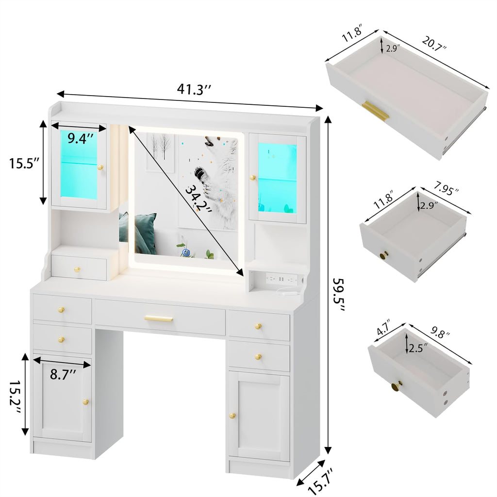 White Makeup Vanity Desk with LED Mirror P60742