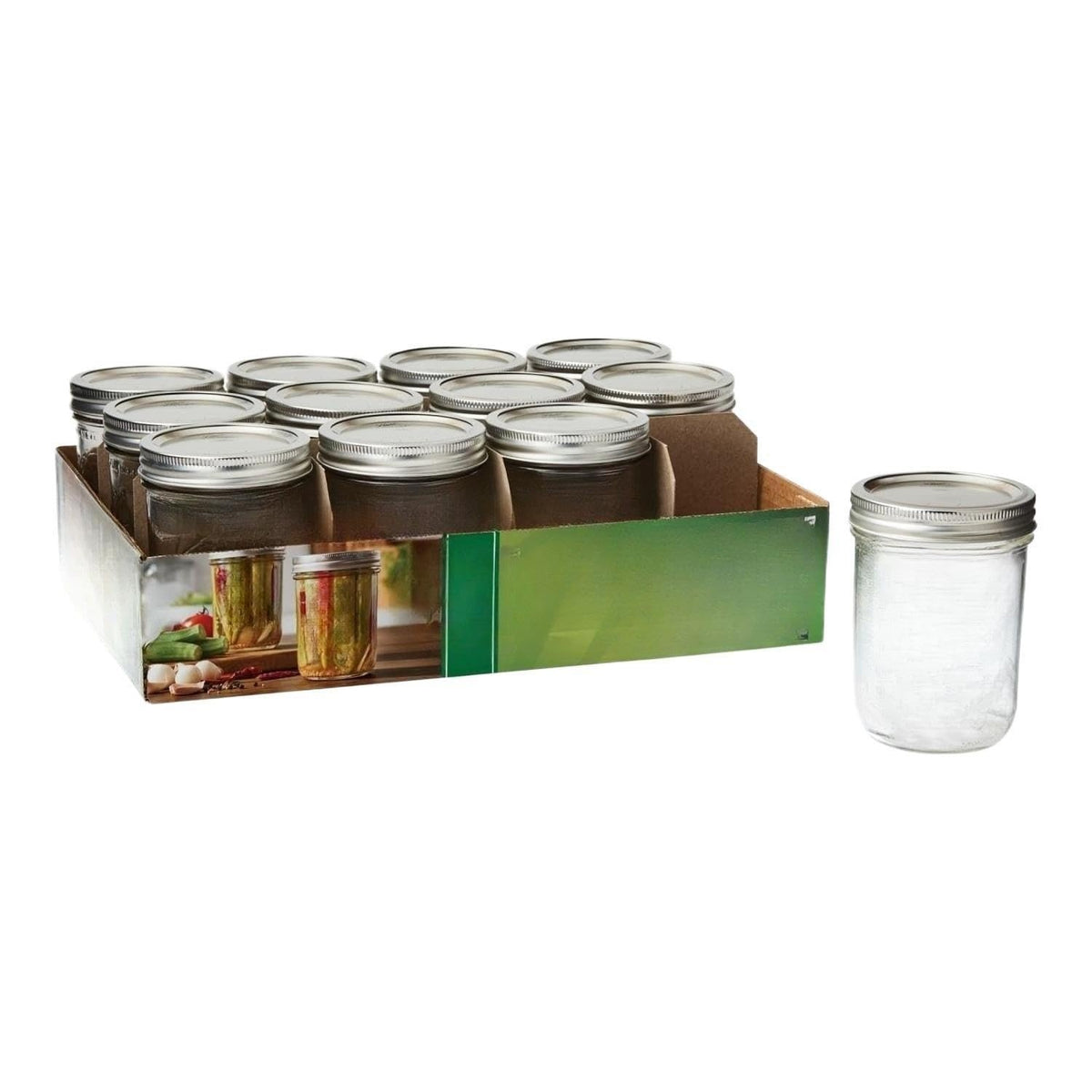16 Oz Wide Mouth Glass Mason Jars with Lids & Bands, 12-Pack E201813