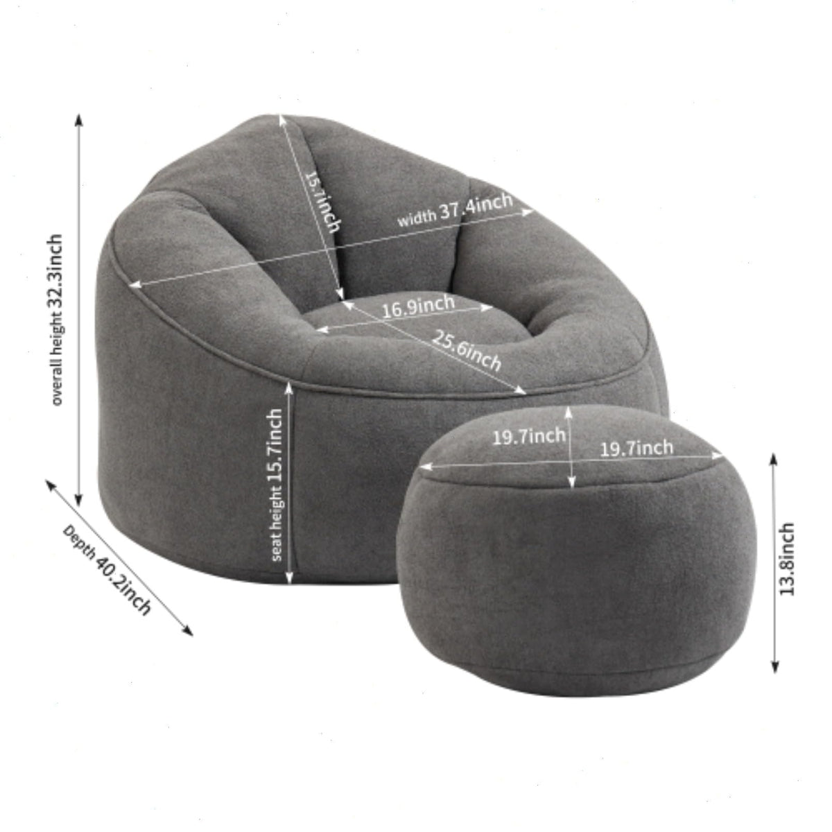 Microfiber Memory Foam Bean Bag Chair with Footstool H26750