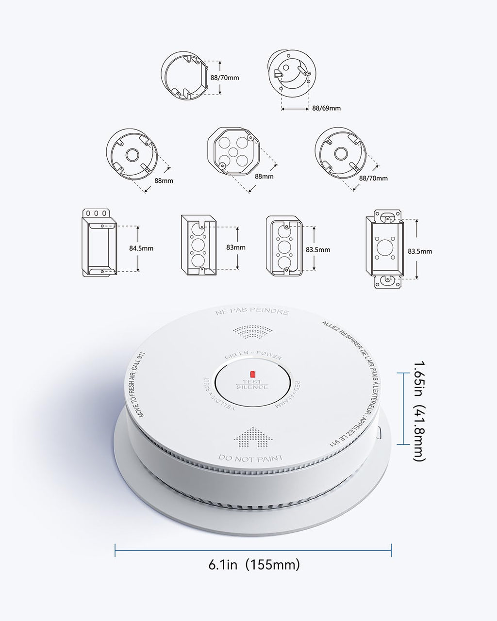 Smoke and Carbon Monoxide Detector Combo 10 Year Battery V813