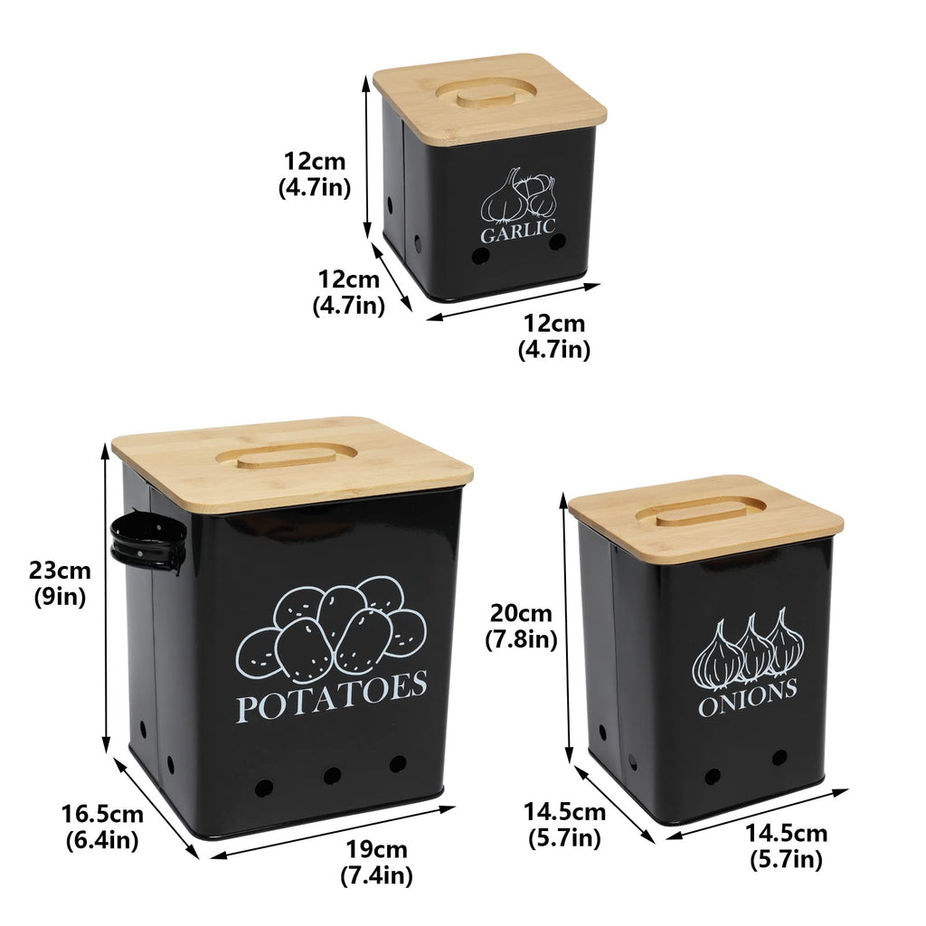 Black 3 Pack Kitchen Canisters Set with Wooden Lid L372