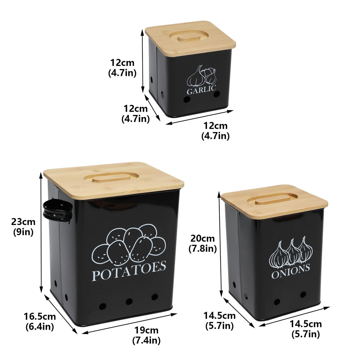 Black 3 Pack Kitchen Canisters Set with Wooden Lid L372