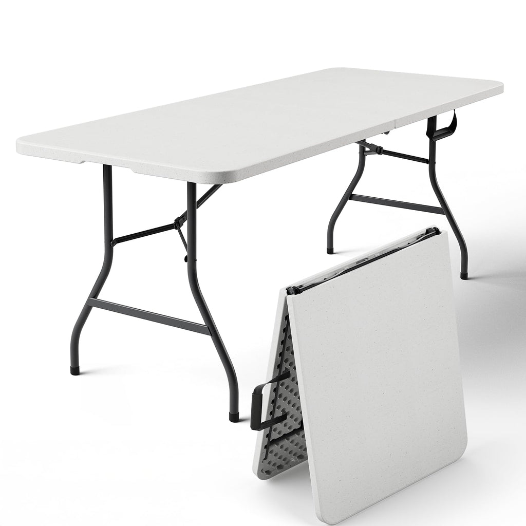 6FT Heavy Duty Plastic Folding Table with Steel Legs White A8440