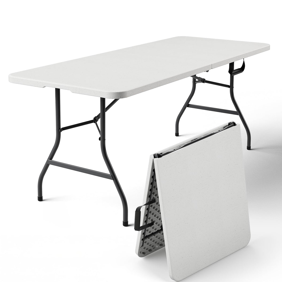 6FT Heavy Duty Plastic Folding Table with Steel Legs White A8440