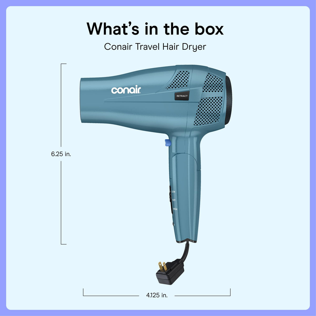 Blue 1875W Dual Voltage Folding Travel Hair Dryer O81310