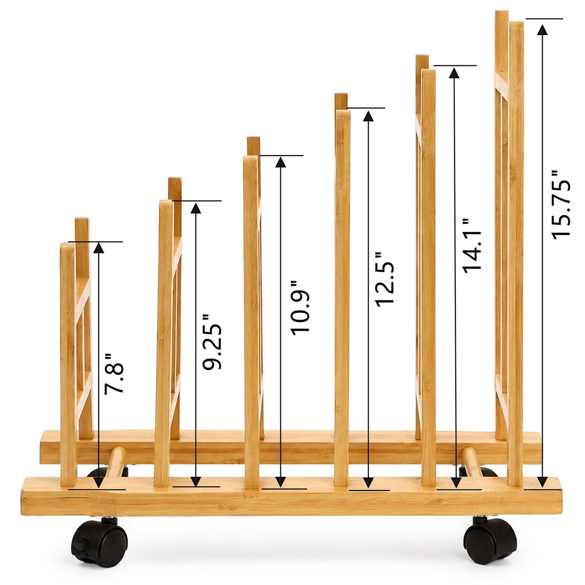 5 Slots Adjustable Bamboo Art Storage Drying Rack with Caster Wheel Y8843