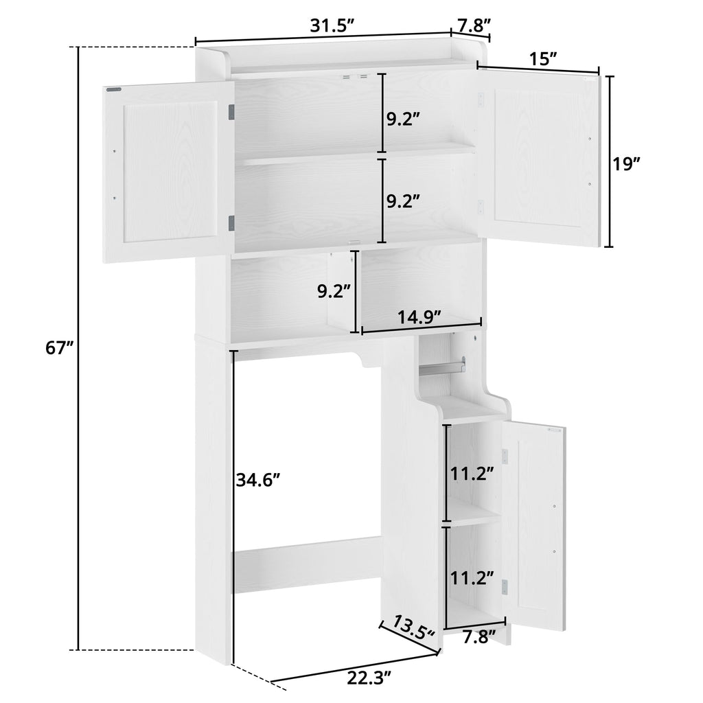 White Over The Toilet Storage Cabinet with Adjustable Shelves M33130