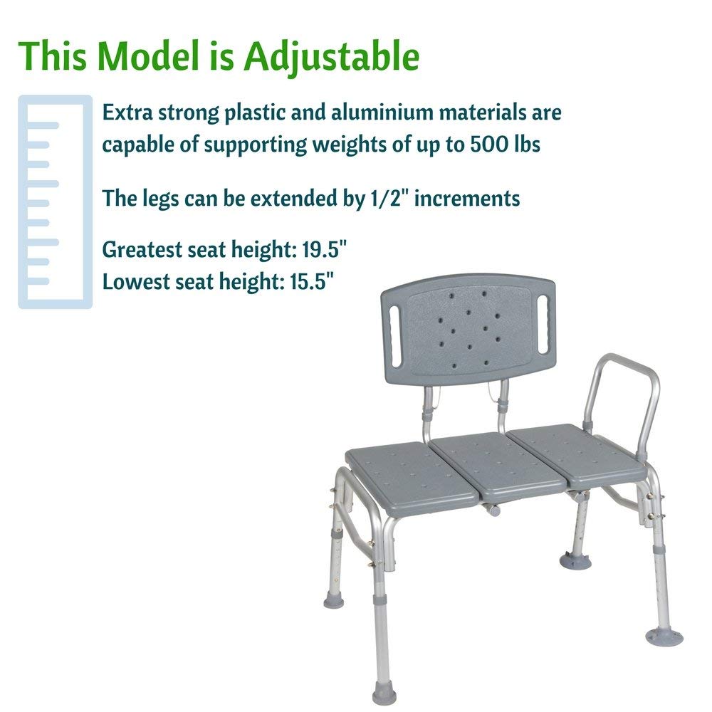Adjustable Height Heavy Duty Transfer Bench with Back Non-Slip Seat C219959