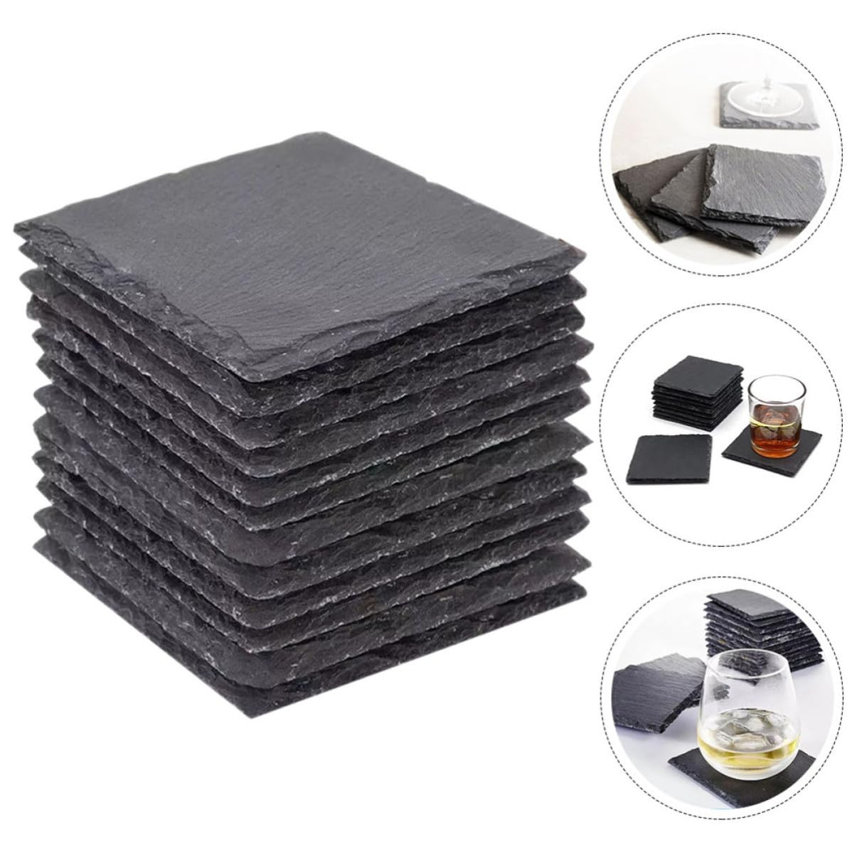 Natural Stone Coasters 12pcs with Non Slip Bottom Q88151