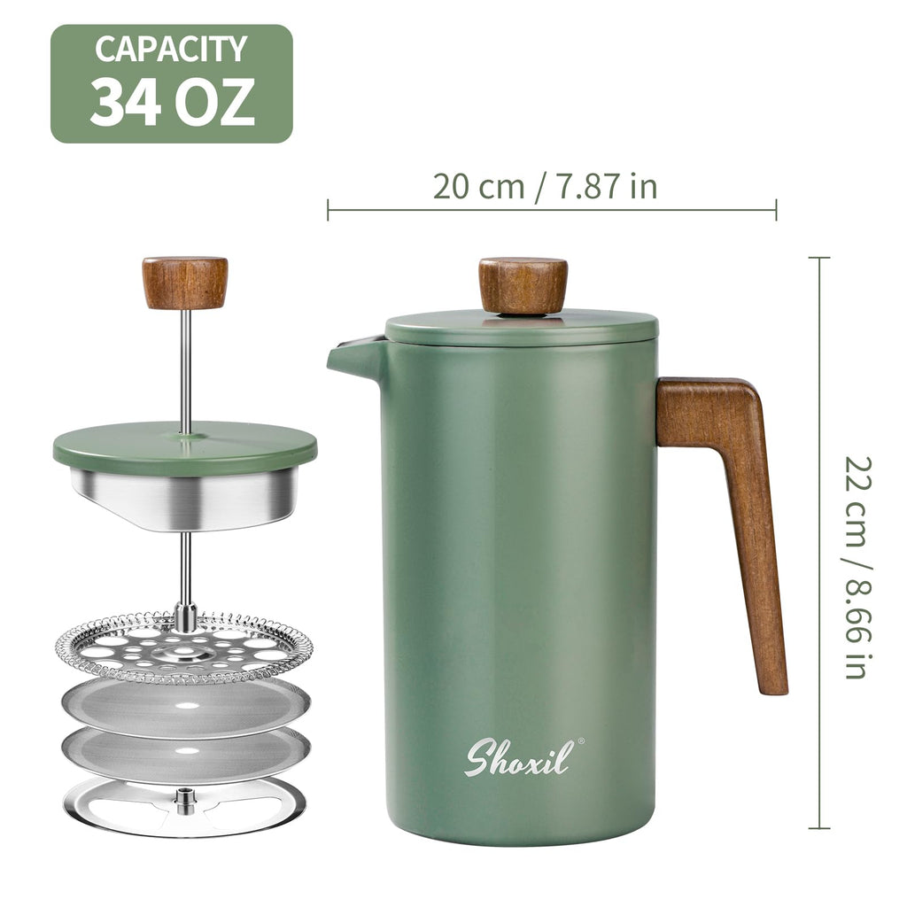 34oz Stainless Steel Double Wall Insulated French Press J5495
