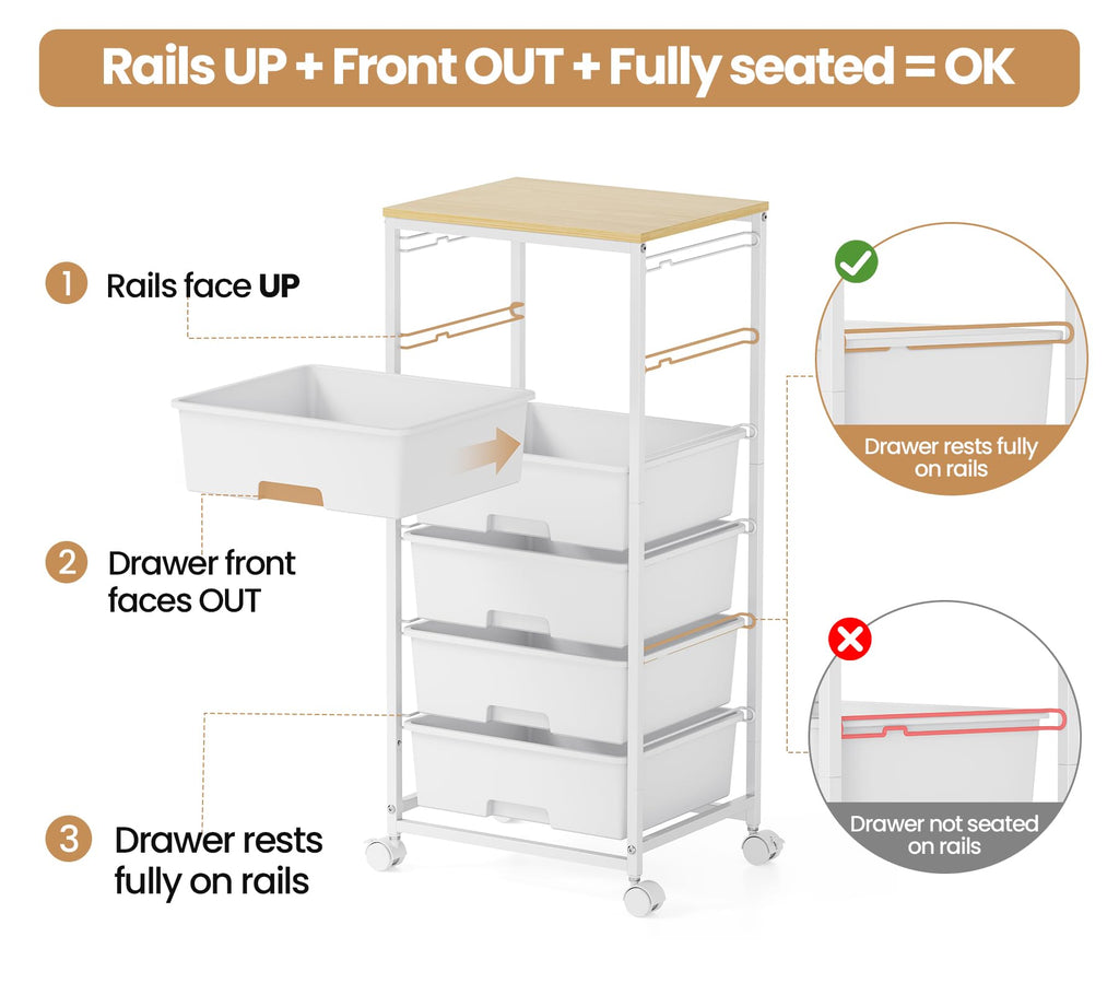 6 Drawer Rolling Storage Cart with Wooden Top and Wheels X486104