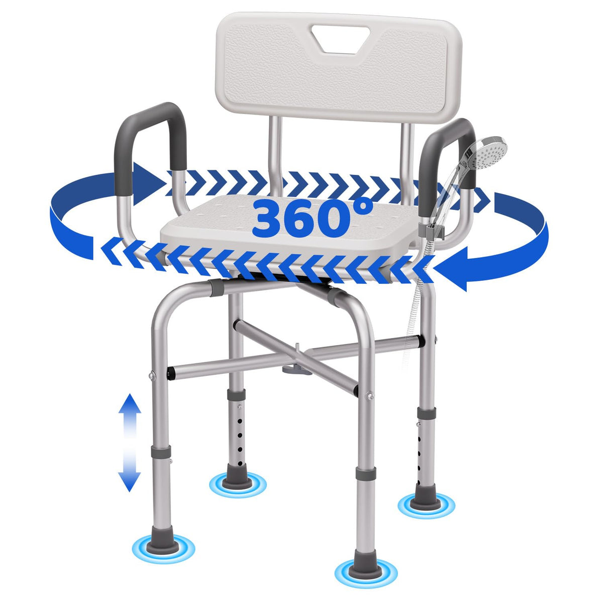 360° Swivel Shower Chair with Arms and Back, Adjustable Non-Slip U103