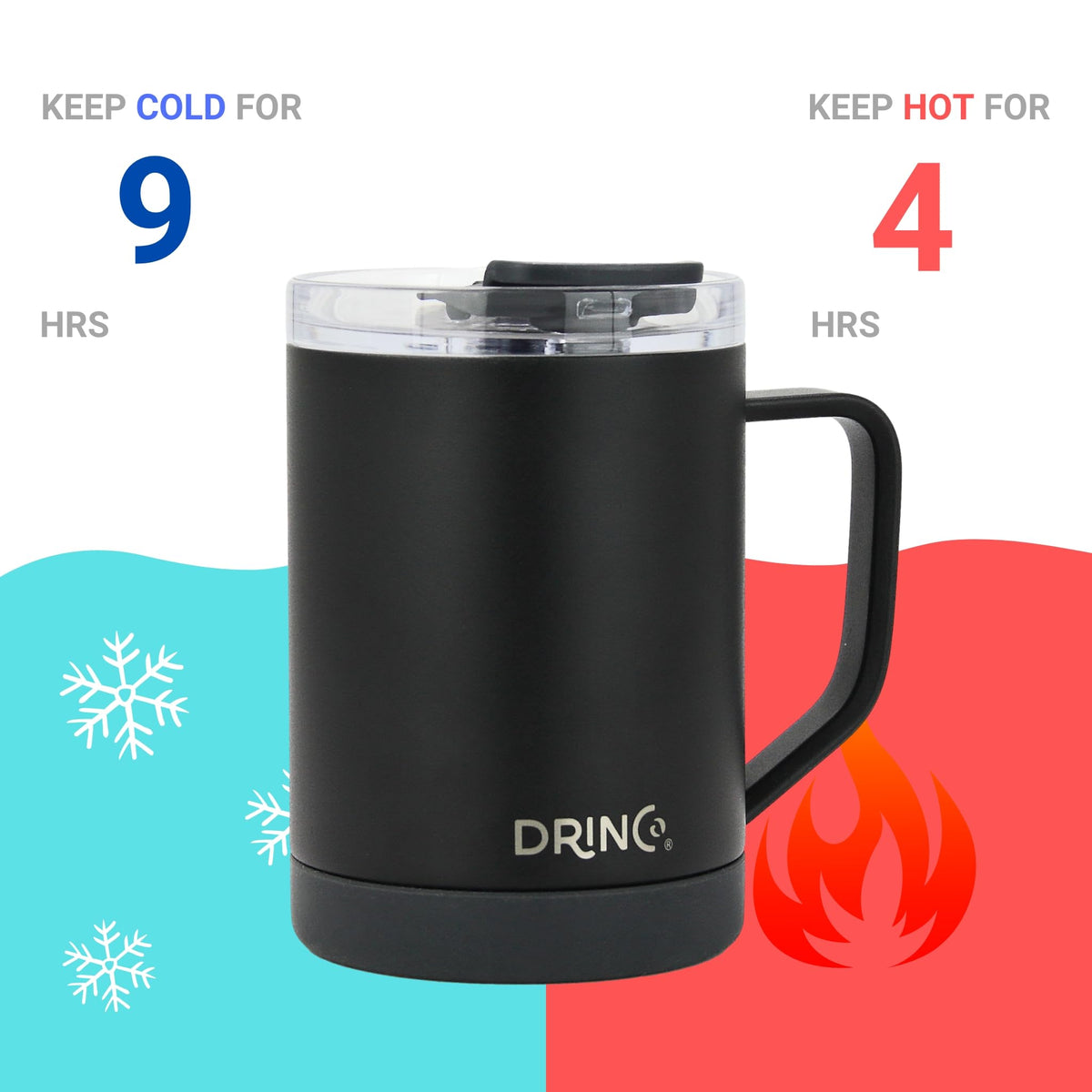 16 oz Black Vacuum Insulated Stainless Steel Travel Mug with Lid A140473