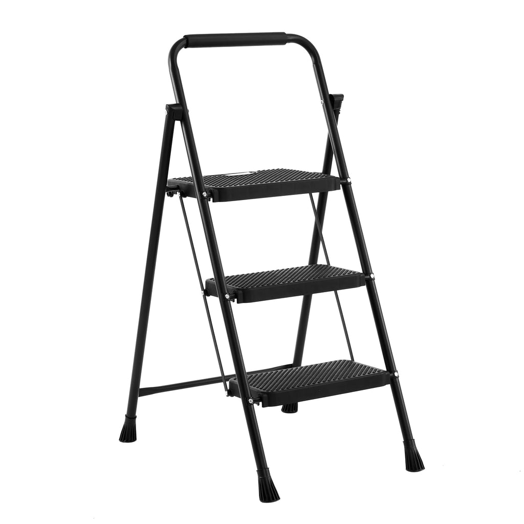 Foldable 3 Step Stool Ladder 300 Lb Weight Limit Steel Y7176
