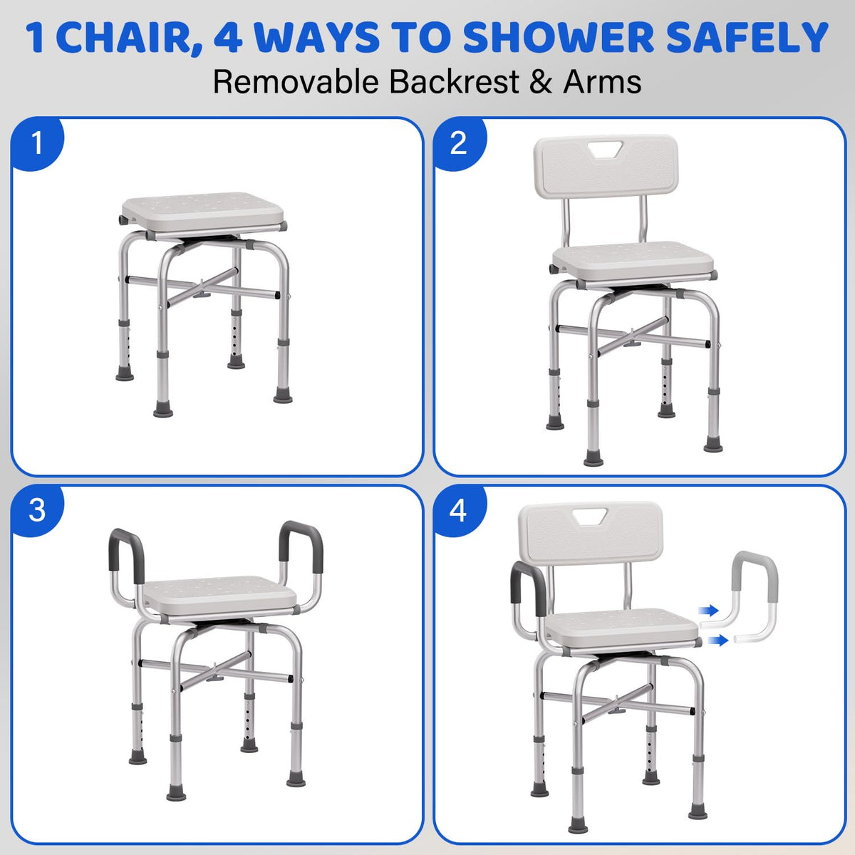360° Swivel Shower Chair with Arms and Back, Adjustable Non-Slip U103