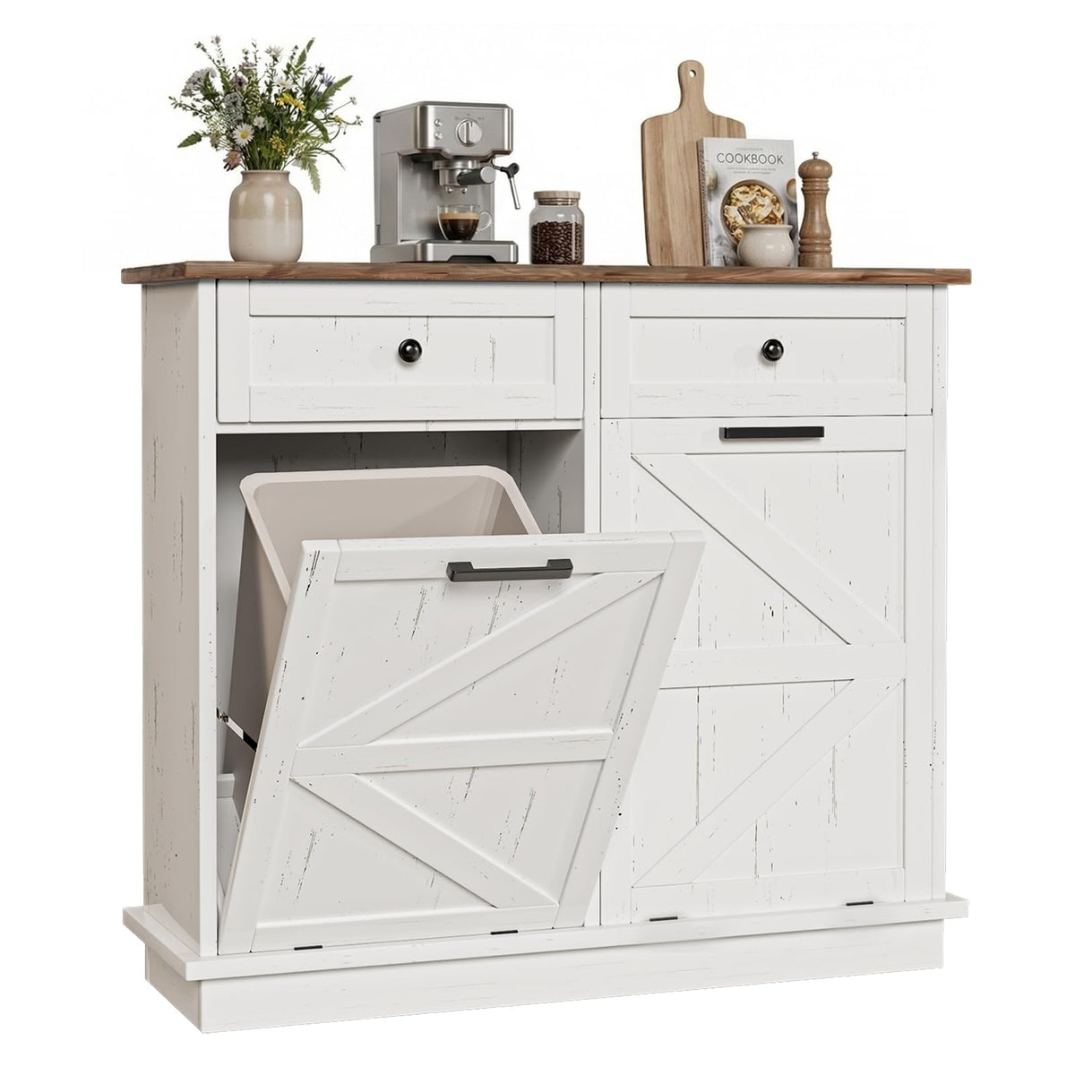 White 20 Gallon Tilt Out Trash Can Cabinet N71836