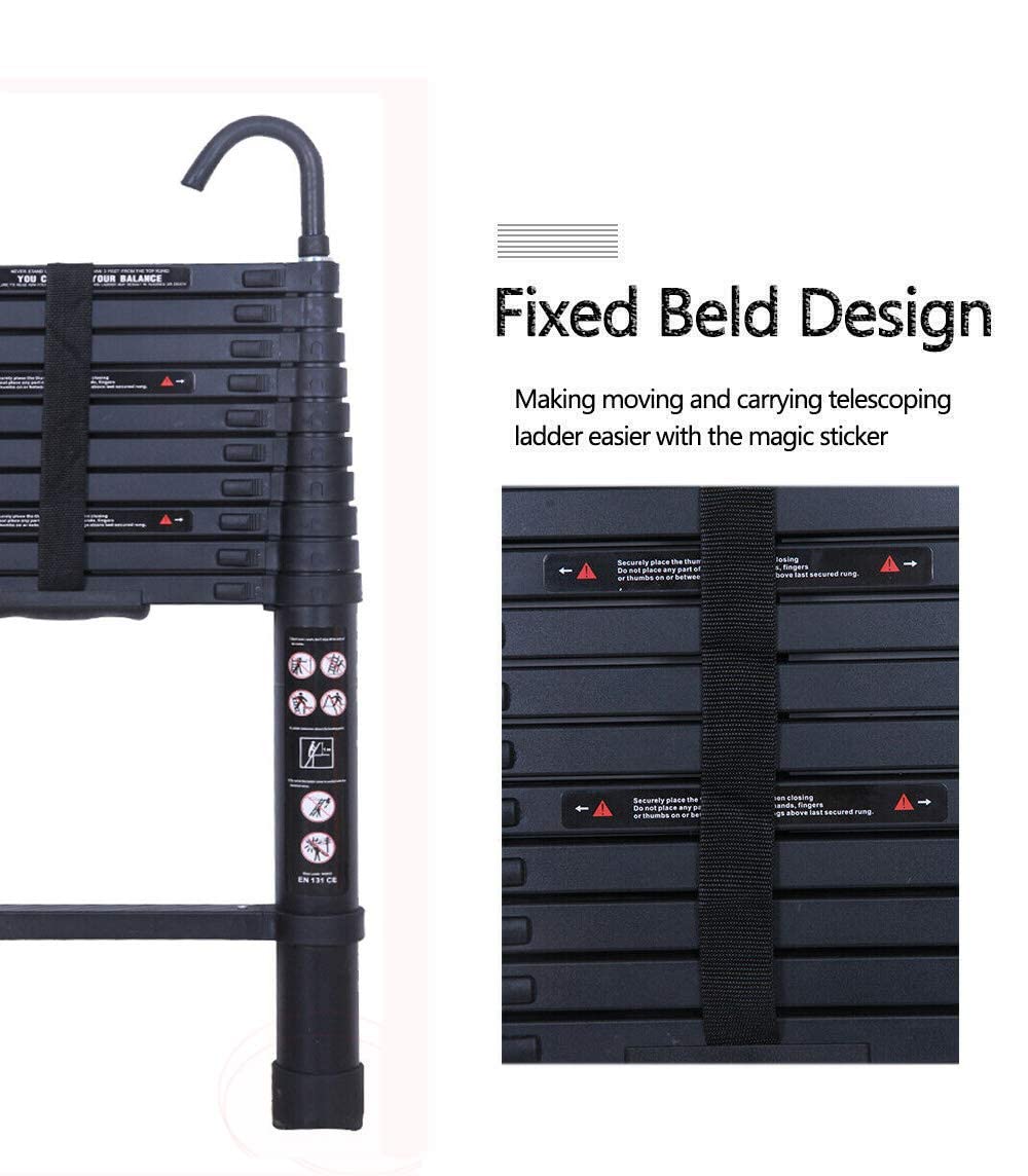 Black 20.3FT Aluminum Telescoping Ladder 330lbs Capacity J3061