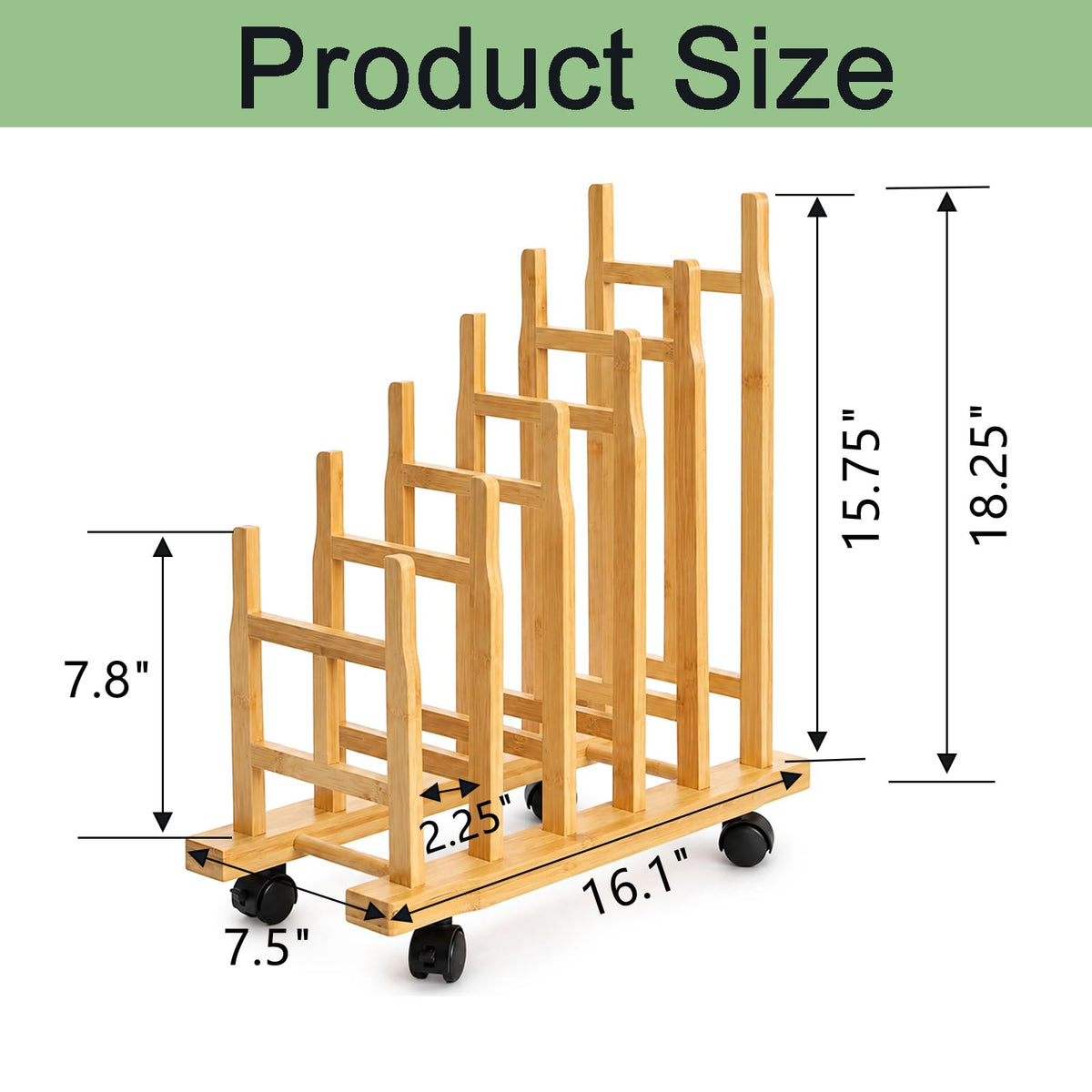 5 Slots Adjustable Bamboo Art Storage Drying Rack with Caster Wheel Y8843
