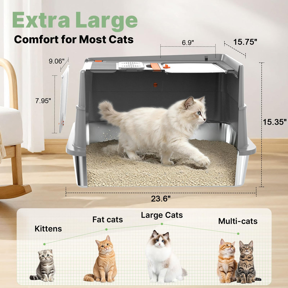 XL Stainless Steel Enclosed Cat Litter Box with Flip Lid Z87280