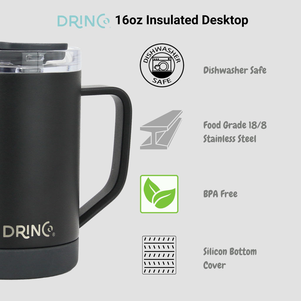 16 oz Black Vacuum Insulated Stainless Steel Travel Mug with Lid A140473