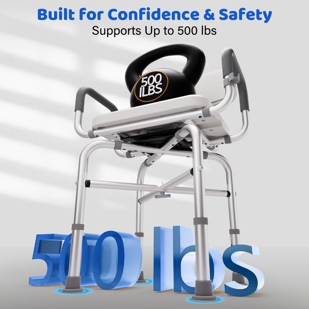 360° Swivel Shower Chair with Arms and Back, Adjustable Non-Slip U103