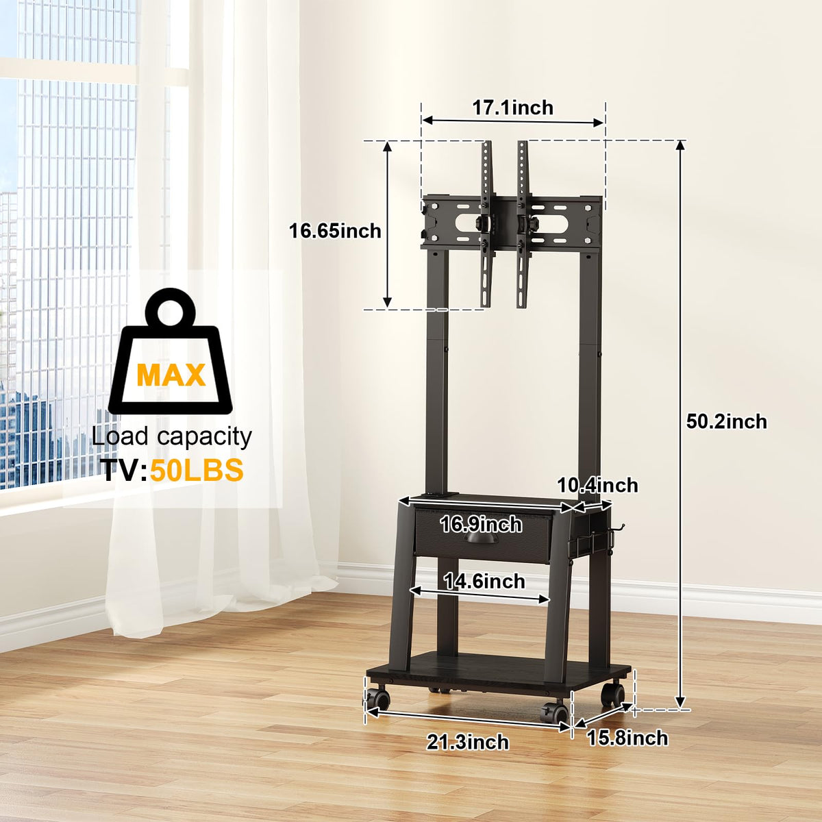 23-60 Inch Mobile TV Stand with Drawer G761