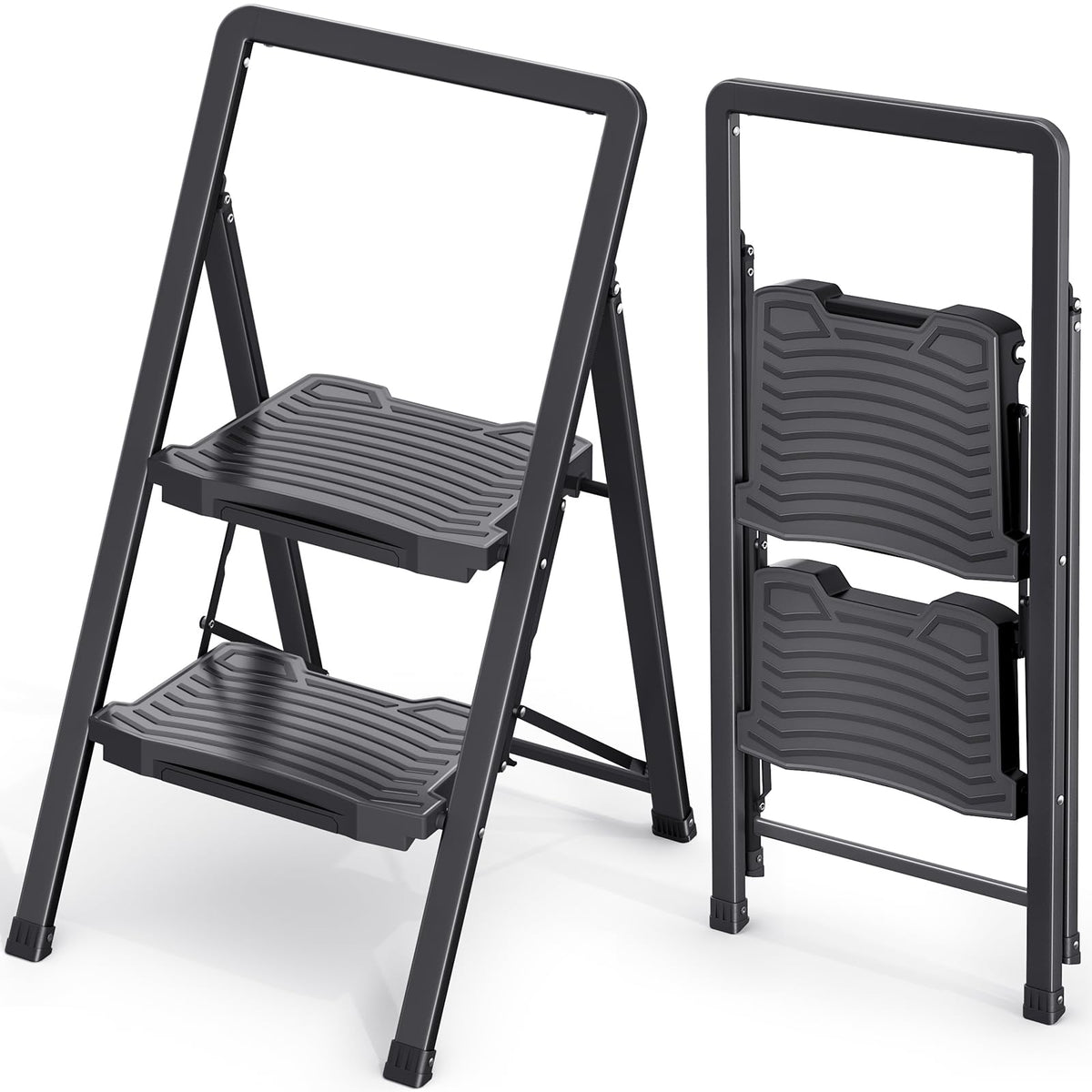 2 Folding Steel Step Ladder with Handrail C2500