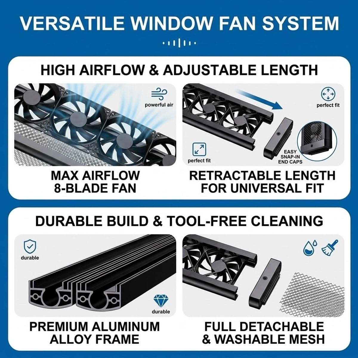 Window Exhaust Fan Reversible Airflow Variable Speed Retractable E933