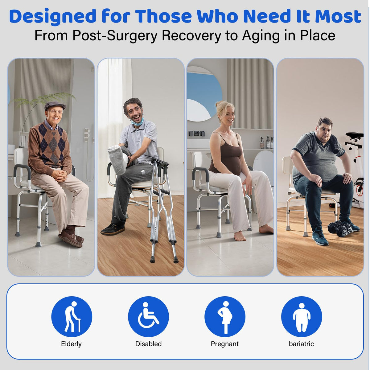 360° Swivel Shower Chair with Arms and Back, Adjustable Non-Slip U103