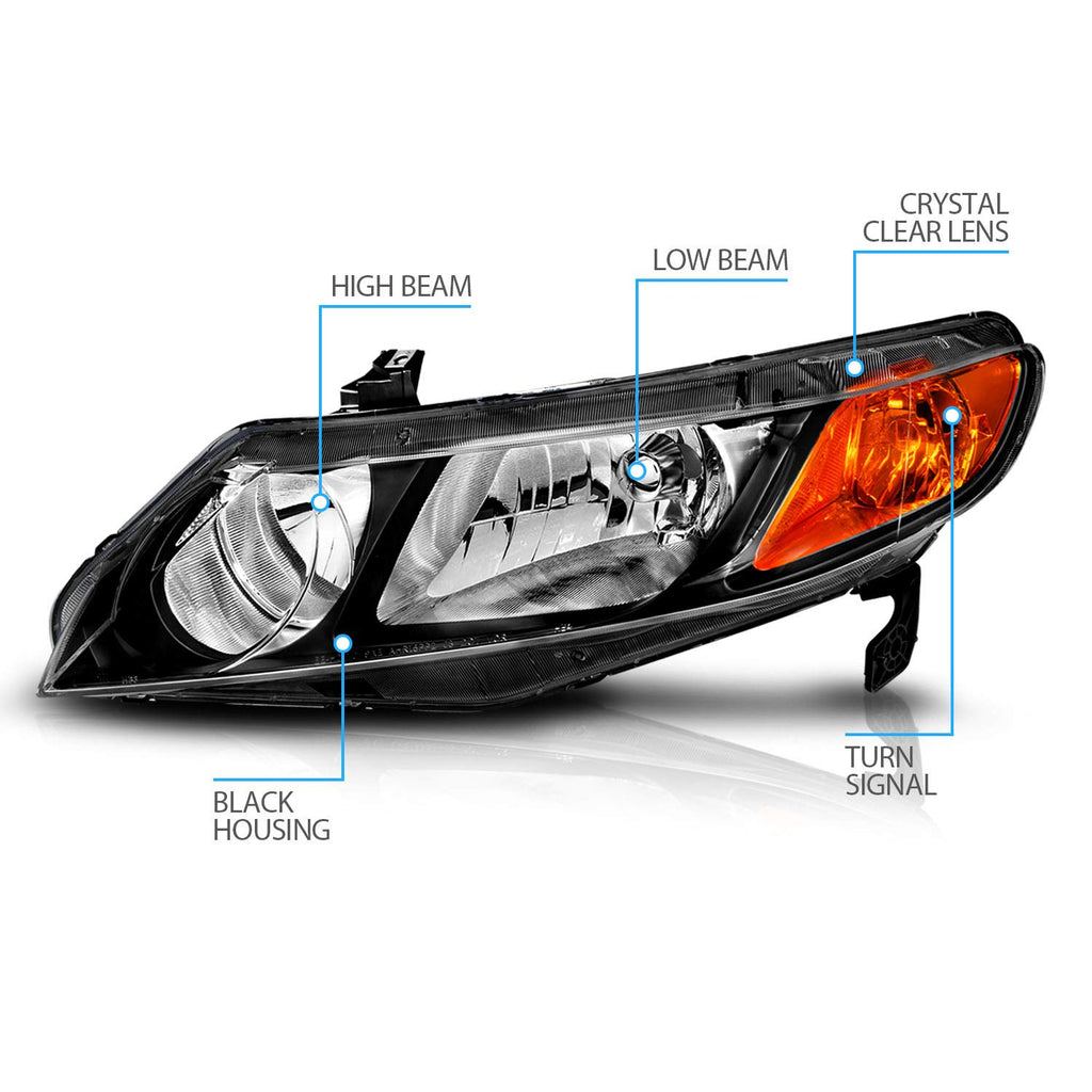 Black Replacement Halogen Headlights Set K7608