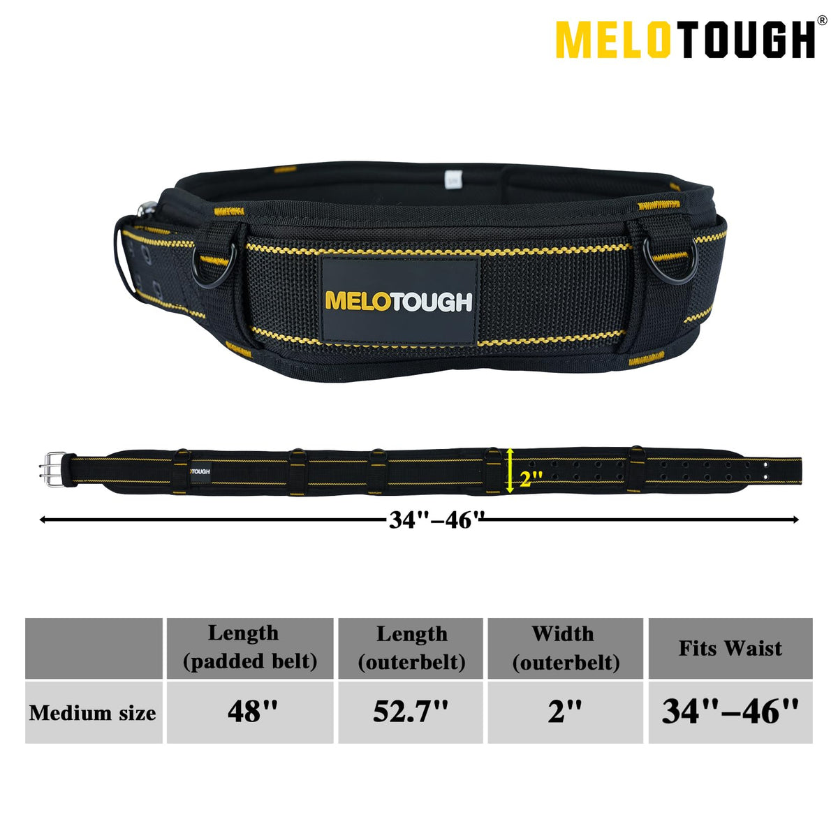 2-Inch Padded Tool Belt with 4 D-Rings Heavy Duty Double Metal Roller Buckle S572216