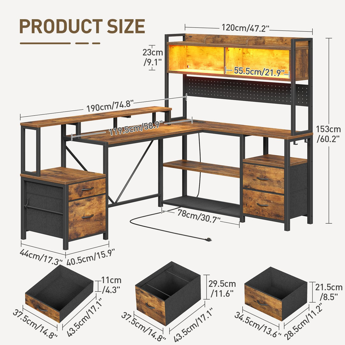 L Shaped Gaming Desk with Storage Drawers & Shelves A8600