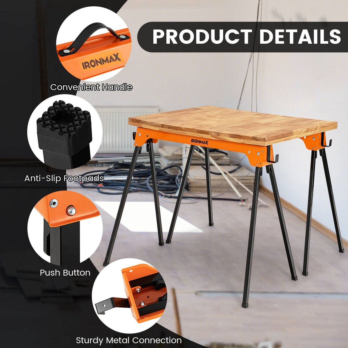Folding Saw Horses 2 Pack 2644 LBS Capacity with Hooks I204813