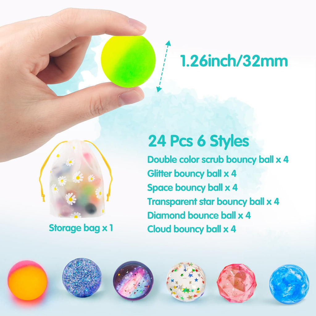 24 Pieces Bouncy Balls 32mm 6 Styles E65262