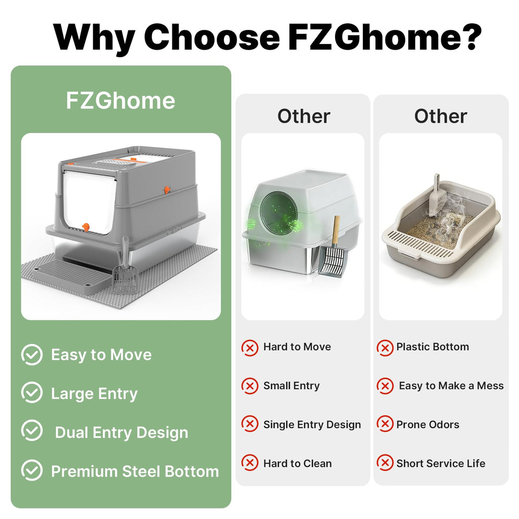XL Stainless Steel Enclosed Cat Litter Box with Flip Lid Z87280