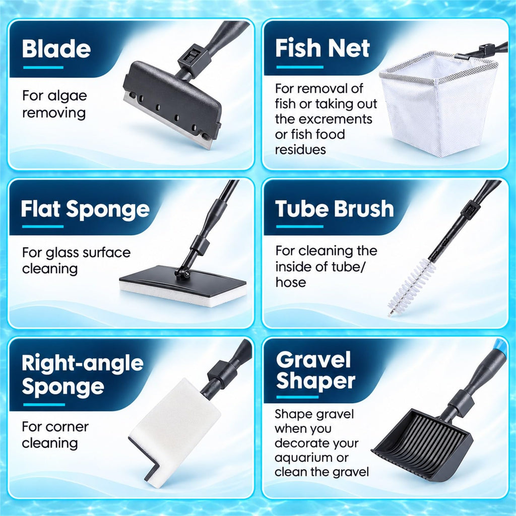 6 in 1 Aquarium Cleaning Tool Kit with Telescopic Long Handle H324928