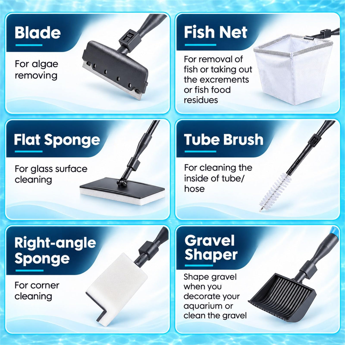 6 in 1 Aquarium Cleaning Tool Kit with Telescopic Long Handle H324928
