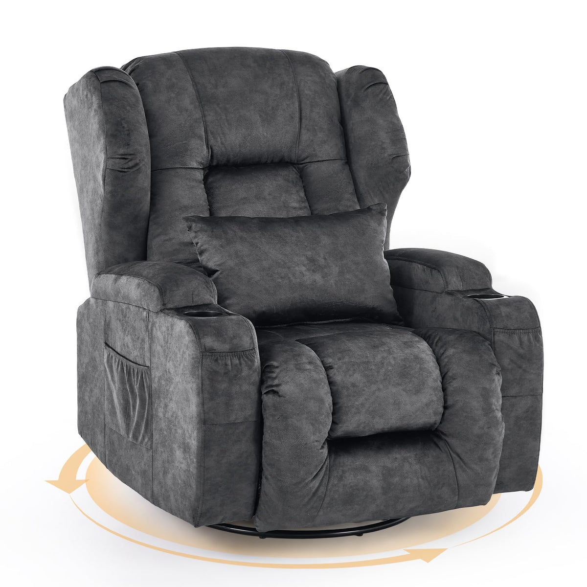 Oversized Velvet Swivel Rocker Recliner Chair with Cup Holders E840