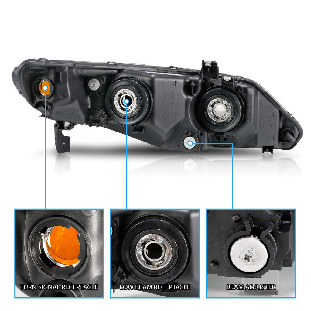 Black Replacement Halogen Headlights Set K7608