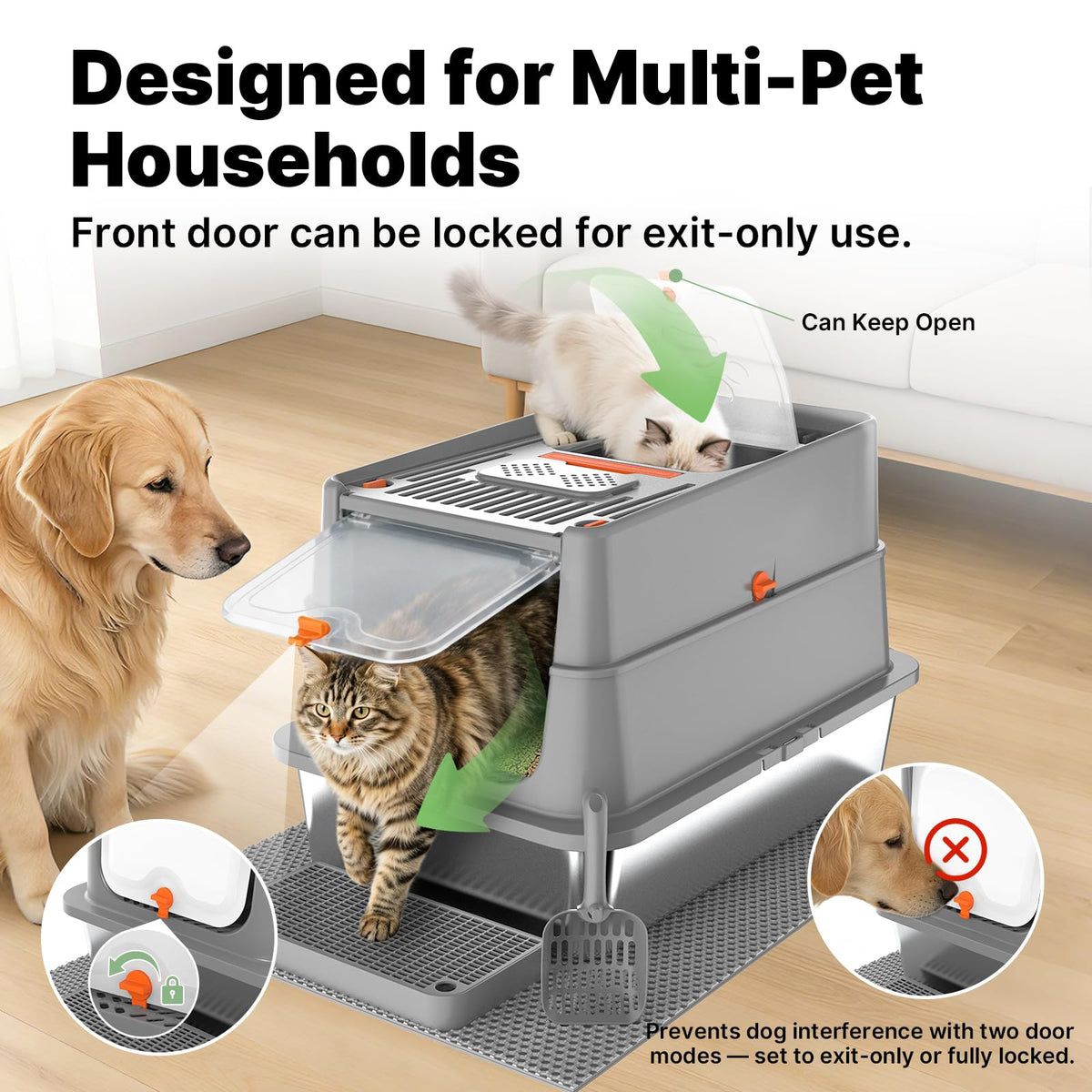 XL Stainless Steel Enclosed Cat Litter Box with Flip Lid Z87280