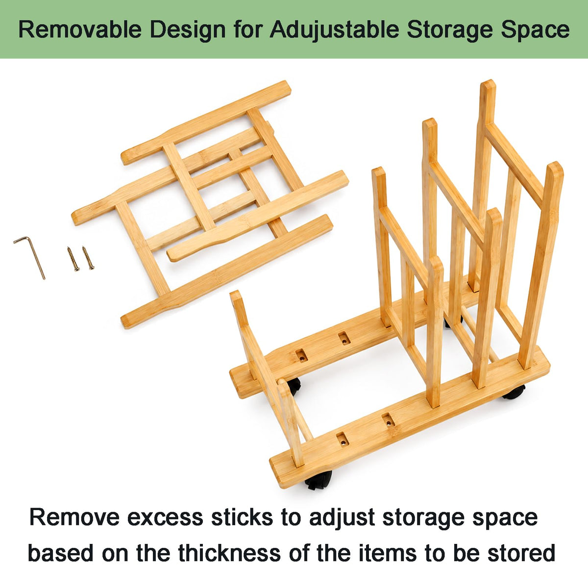 5 Slots Adjustable Bamboo Art Storage Drying Rack with Caster Wheel Y8843