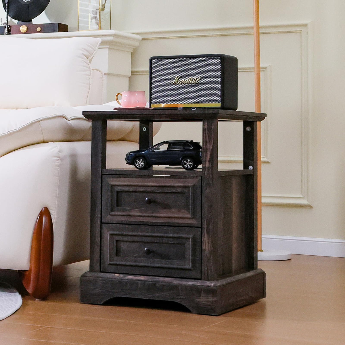 24" Tall Nightstand Set of 2 with Charging Station, 2 Drawers D6230