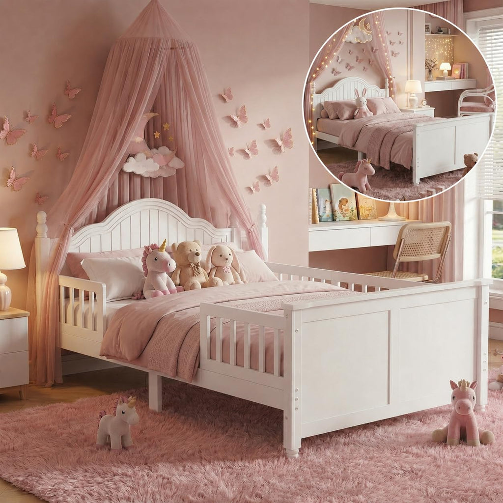 White Twin Bed Frame with Headboard and Rails O616109